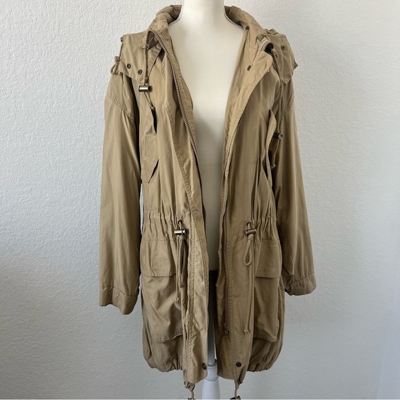Vintage 80s/90s DKNY Khaki Tan Hooded Coat Size Small - Picture 3 of 9